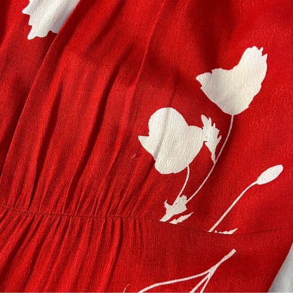 Ba&sh Paule Tiered Floral Midi Dress Medium Red Ruffle V-Neck - Picture 9 of 10